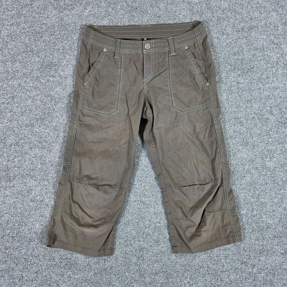 KUHL Splash Kapri Womens 8 Brown Olive Hiking Cargo Pants Crop Articulated Knee